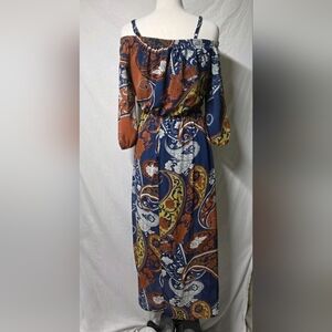 Rue21 Off-Shoulder Maxi Dress - Blue and Orange Small